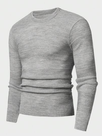 EURMUSE Men Textured Block Crew Neck Regular Sweater