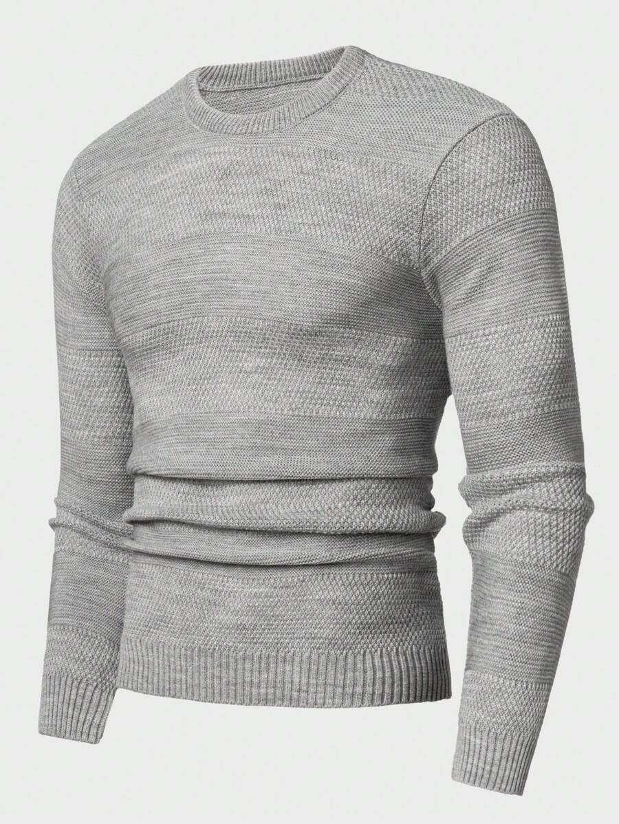 EURMUSE Men Textured Block Crew Neck Regular Sweater - Grey - View 1