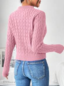 SHEIN LUNE Áo len cardigan dệt kim thường ngày cài nút phía trước, cổ tròn màu trơn, thích hợp để lau mồ hôi, mùa thu/đông - Bụi hồng - Xem 2