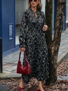 Aveloria Modichic Đầm in hoa ngẫu nhiên, thắt eo, tay áo xòe, cổ chữ V, viền bèo nhún. - Nhiều màu - Xem 6