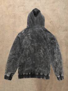 ROMWE MEN Grunge Punk 男式落肩宽松破洞拉链连帽牛仔夹克 - 黑色 - 查看 7