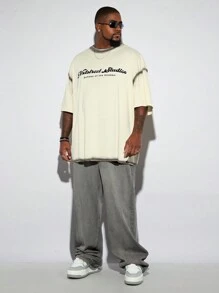 Manfinity VCAY 大码男士宽松落肩圆领字母 T 恤