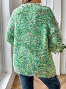 Calvaya 大码 U 领长袖针织毛衣，休闲日常穿着 - 綠色 - 查看 2