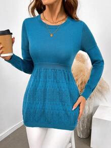 SHEIN LUNE Women's Casual Solid Color Waist Cinched Sweater, Autumn/Winter - Green - View 5