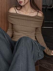 DAZY Women Plain Long Sleeve Bowknot Simple T-Shirt, Casual For Daily Wear