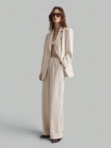 Ontre 女士纯色褶皱直筒宽松休闲裤