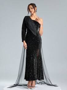 SHEIN Belle Women's Formal Christmas Party Dress (Heavily Embellished) - Black - View 3