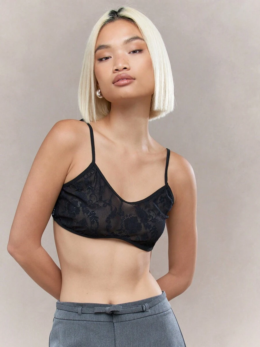 MISSGUIDED Lace Cami Bra Top - Black - View 1