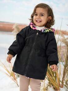 SHEIN Explorewe Áo khoác parka dài vừa phải họa tiết da báo có thể đảo ngược cho bé gái, thích hợp mặc hàng ngày vào mùa thu/đông, áo hoodie kết hợp, đồ nỉ, váy - Nhiều màu - Xem 7