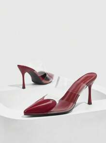 CUCCOO SZL 女士纯色尖头时尚百搭高跟鞋秋季勃艮第高跟鞋新年假期 - 酒紅色 - 查看 5