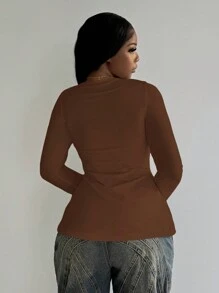 Slaydiva Camiseta con mangas acampanadas y puños con detalle de lazo, de unicolor y estilo casual, para otoño