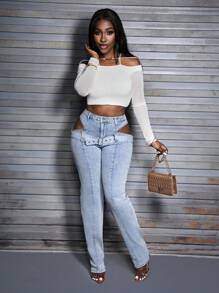 SHEIN Slayr Jeans rectos de cintura regular de moda casual para mujer, para primavera/otoño