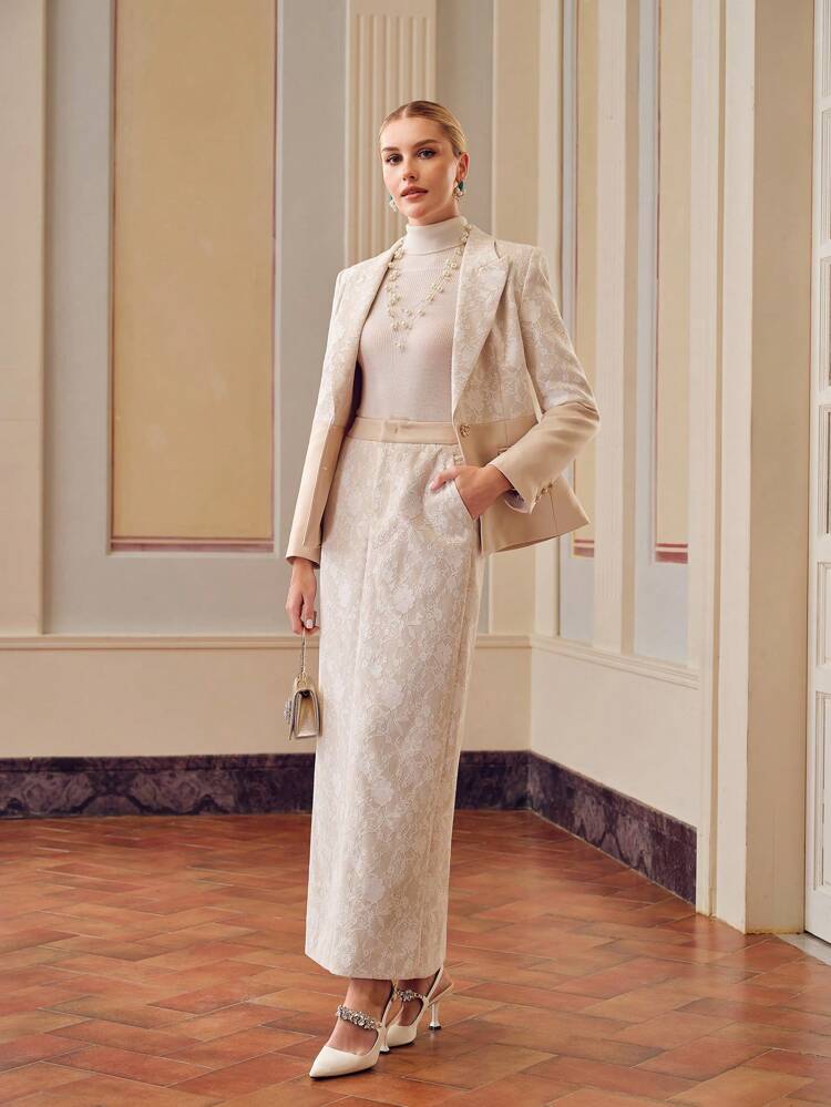 ZEYLAH LACE SPLIT BACK STRAIGHT SKIRT