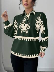 SHEIN Clasi Women's Floral Print Long Sleeve Casual Commuter Blouse For Autumn