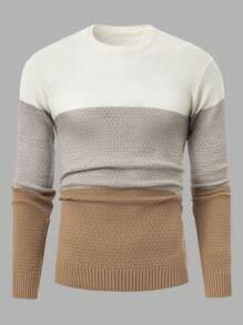 EURMUSE Men Waffle Knit Color Block Regular Sweater - Multicolor - View 1