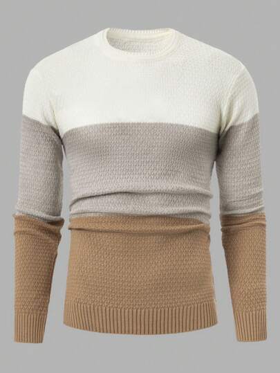 EURMUSE Men Waffle Knit Color Block Regular Sweater