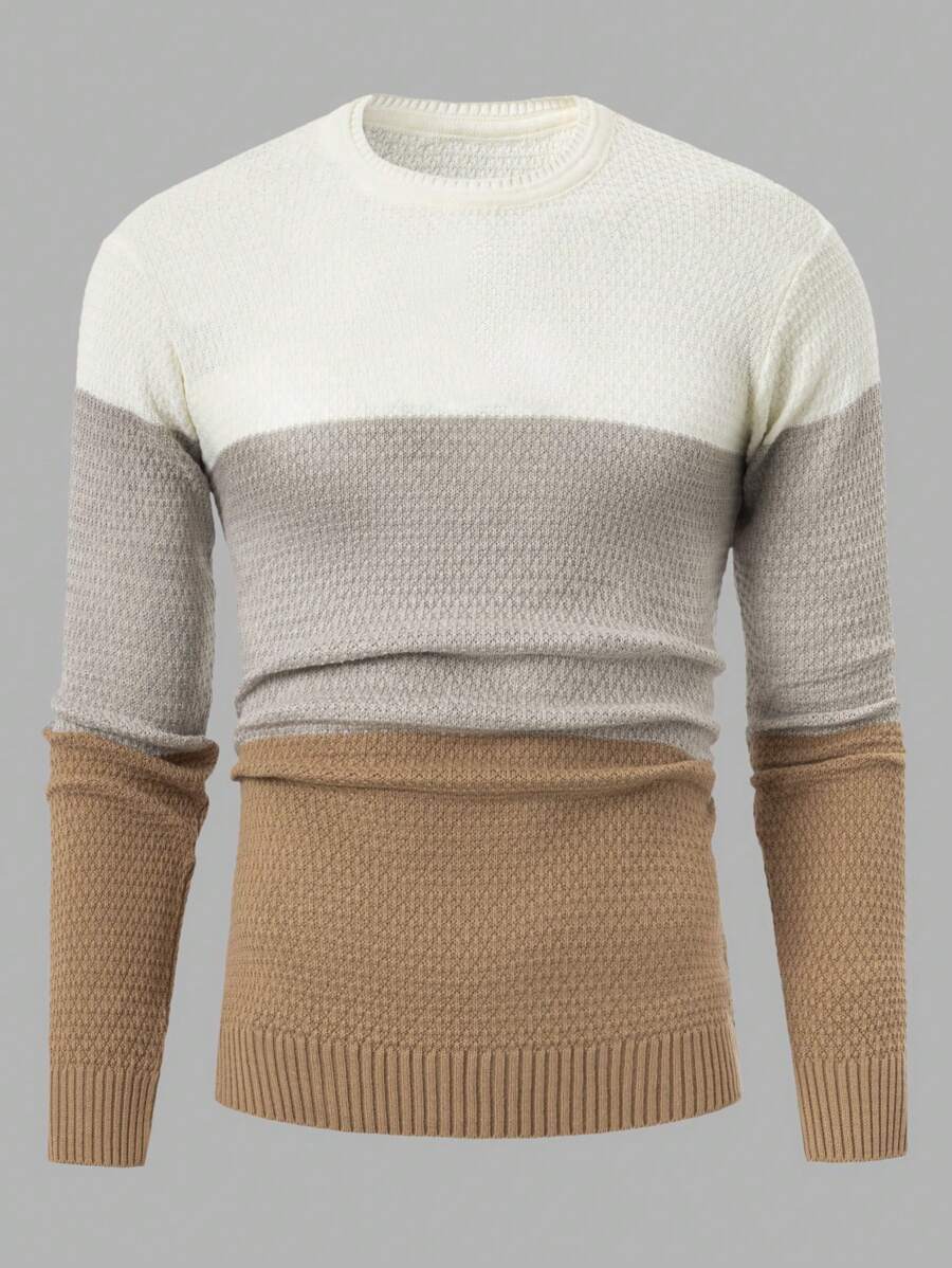 EURMUSE Men Waffle Knit Color Block Regular Sweater - Multicolor - View 1