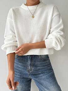 Elyressa Áo len nữ màu trắng trơn, cổ tròn, tay dài, kiểu dáng đơn giản, thường ngày, chất liệu dệt kim, thích hợp cho mùa thu đông. - trắng - Xem 6