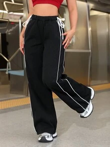 SHEIN EZwear Quần Jeans Denim Ống Rộng Thắt Lưng Đơn Giản Cho Nữ - màu đen - Xem 4