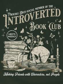 SHEIN Unity Áo thun in hình đầu lâu cổ điển cho nữ, in kỹ thuật số thoải mái, áo phông họa tiết cho nữ - màu xanh lá - Xem 6