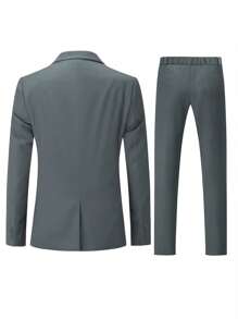 Calvornis Men's Solid Color Single Button Long Sleeve Suit Jacket And Trousers 2-Piece Suit Set - Dark Grey - View 2