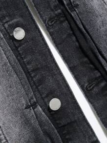 Manfinity Homme 男士渐变色前扣休闲长袖牛仔夹克 - 灰色 - 查看 5