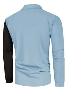 Manfinity Homme 1 件男士纯色拼布前扣长袖休闲上衣，日常穿着 - 彩色 - 查看 2