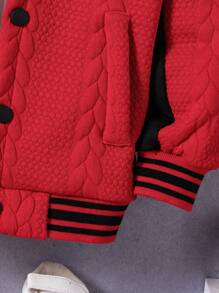 SHEIN 1pc Young Boy Letter Embroidered Baseball Jacket - Red - View 3