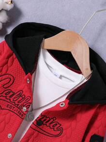 SHEIN 1pc Young Boy Letter Embroidered Baseball Jacket - Red - View 6