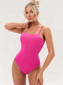 Zolique Body feminino sem costas com anel de metal e sutiã acolchoado - Rosa Quente - Ver 6