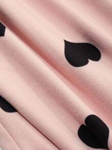 DAZY Plush Fleece Heart Pattern Allover Print Loose Sleep Dress, Autumn/Winter, For Fall Winter , Fluffy Cozy, Moo Moo Night Dress - Pink - View 7