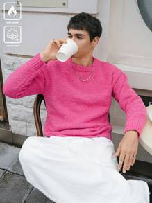 Manfinity Hypemode Áo len trễ vai trơn màu thường ngày cho nam, Thu/Đông - Hồng - Xem 1