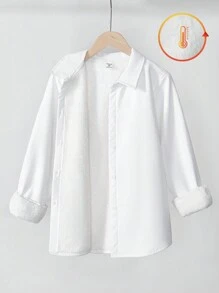 Tween Girl 休闲百搭白色长袖保暖衬里衬衫，适合秋冬季 - 白色 - 查看 4