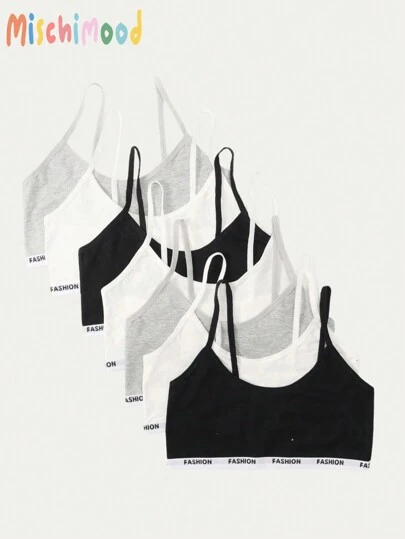 7pcs Assorted Minimalist Style Grey, Black & White Seamless Cami Tops For Teenage Girls