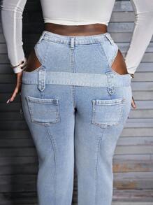 SHEIN Slayr Jeans rectos de cintura regular de moda casual para mujer, para primavera/otoño