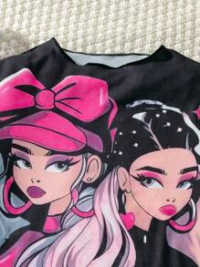 SHEIN Set da 2 pezzi di Maglietta con stampa a stelle e jeans a zampa per ragazze pre-adolescenti, stile di moda da strada
