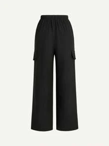 SHEIN Sports Quần thể thao cạp rút màu trơn đơn giản cho nữ - màu đen - Xem 2