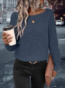 SHEIN Clasi Women's Solid Color Long Sleeve Minimalist Casual Top, Everyday Wear