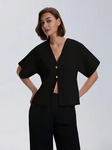 女士休闲纯色前扣开衫，秋季