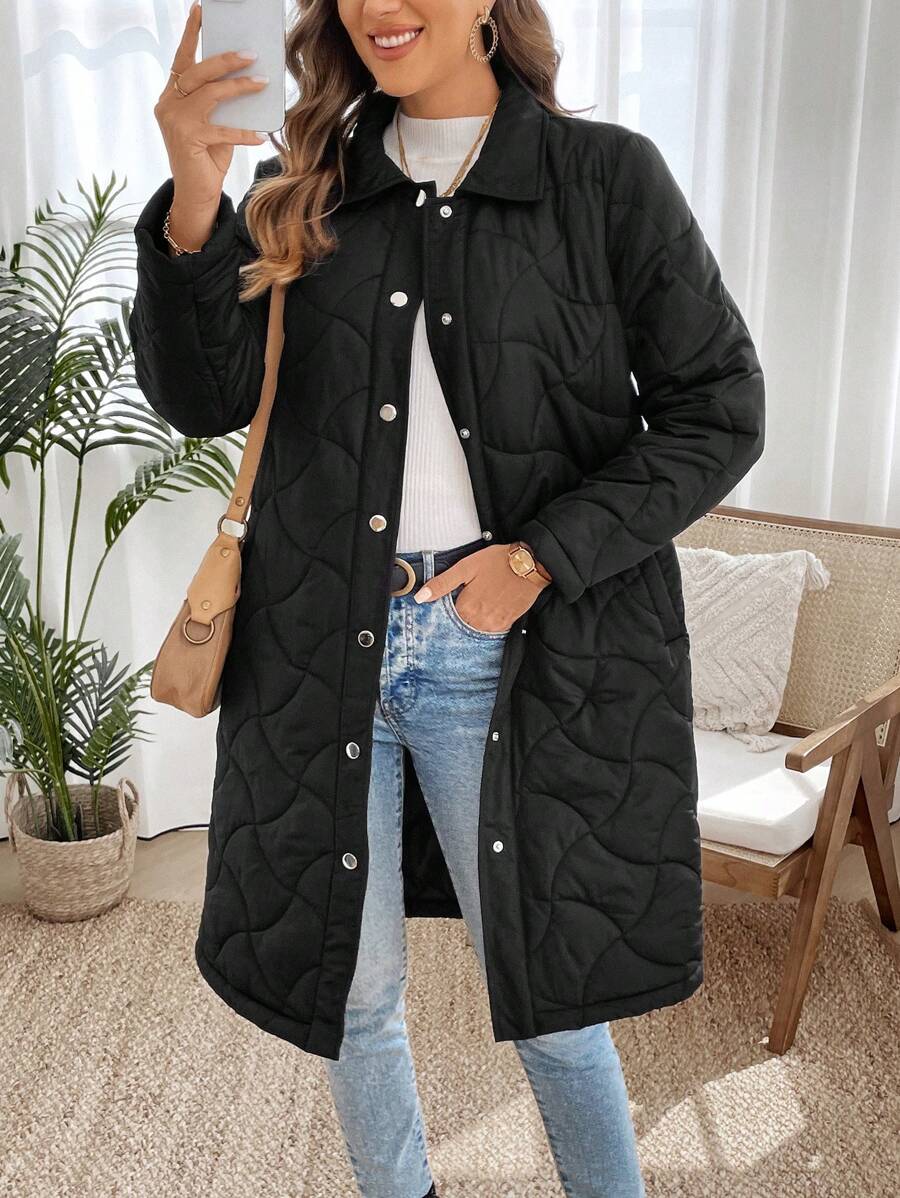 EMERY ROSE Long Warm Zip-Up Style Women Coats Winter - Black - View 1