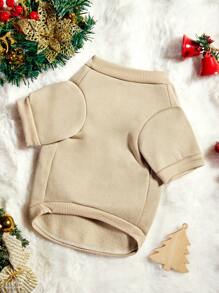 PETSIN 1pc Fawn Print Fleece Sweatshirt For Pets In Apricot Color, Christmas Theme - Multicolor - View 3