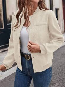 EMERY ROSE Women's Casual Baseball Jacket Long Sleeve, Autumn - Apricot - View 3