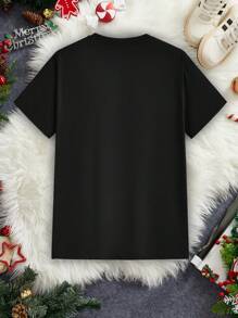 Manfinity Homme 男士 1 件时尚休闲圣诞饼干男装 & 字母印花情侣 T 恤，圣诞礼物 - 黑色 - 查看 5