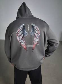 Manfinity LEGND 大码男式字母印花口袋连帽运动衫，长袖