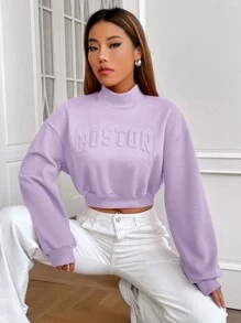 Muchica Sudadera morada/lila de punto con cuello alto para mujeres - Lila Púrpura - Ver 7