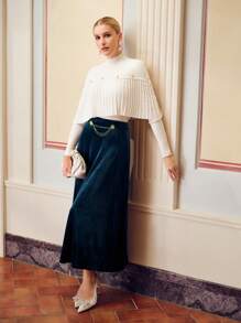 ZEYLAH Elegante Suéter de Tricô Feminino de Cor Sólida com Gola Careca e Mangas Longas com Costelas - Branco - Visão 7