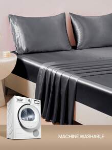 Bộ chăn ga gối 3/4 món: 1 ga trải giường satin có chun + 1 ga phủ satin + 1/2 vỏ gối satin, mềm mại và thoáng khí, chống nhăn, cải thiện chất lượng giấc ngủ, phong cách khách sạn sang trọng, món quà lý tưởng cho bố mẹ và bạn bè, độ sâu túi 35cm, có thể giặt máy, phù hợp với mọi kích cỡ giường - đơn, đôi, cỡ queen, cỡ king. - Màu xám đen - Xem 11