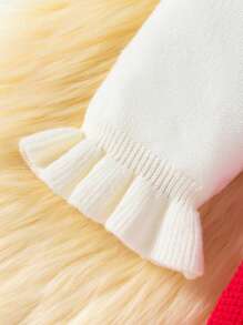 女婴圣诞针织套头连衣裙，舒适温暖，适合秋冬季节，别致的斗篷风格，搭配优雅的花卉刺绣，时尚休闲设计，适合日常、居家、旅行 - 紅色 - 查看 4