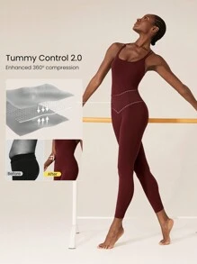 GLOWMODE Mono de una pieza de 24" con control de abdomen, espalda con tiras cruzadas, bolsillos laterales, de bajo impacto, para yoga diario y con copas extraíbles