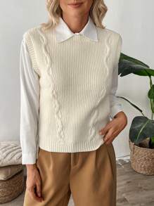 EMERY ROSE Women's Casual Plain Cable Knit Vest, Autumn/Winter
